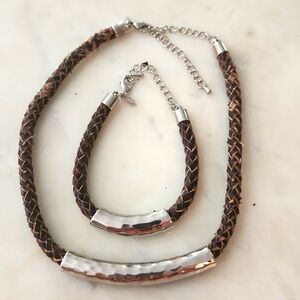 Premier Designs Necklace and Bracelet Hammered Braided Vegan Leather